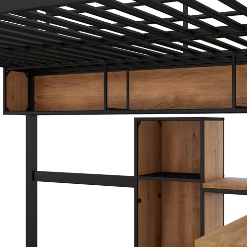 Harper & Bright Designs Twin Size Metal Loft Bed with Desk, Ladder and Guardrails, for Kids Teens Adults – Silver