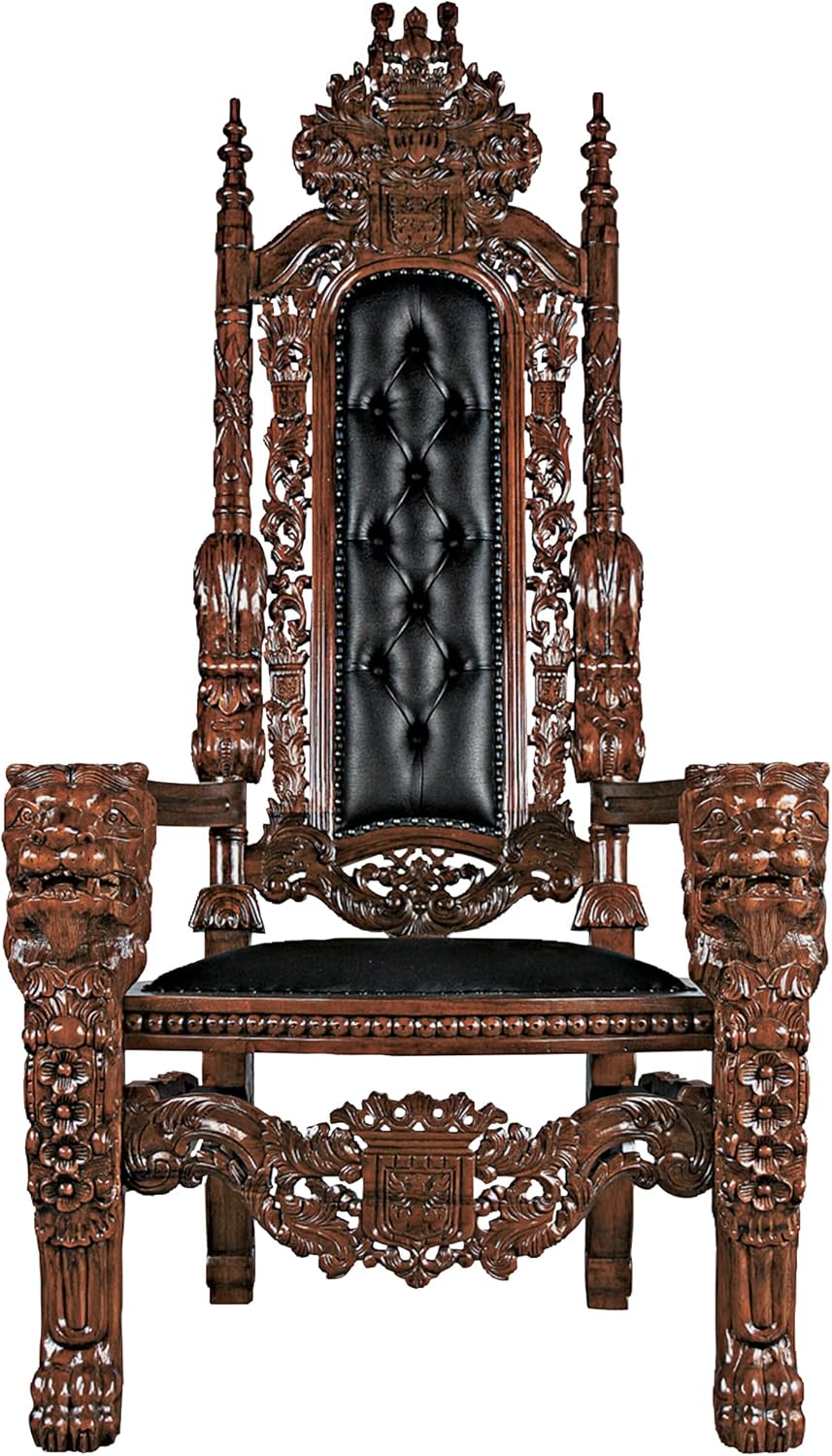 Design Toscano The The Lord Raffles Leather Lion Throne Chair, walnut