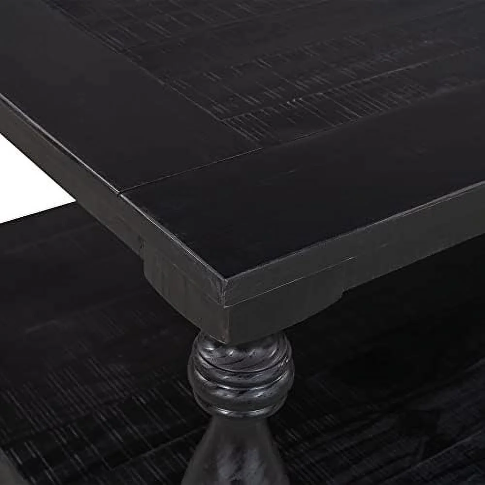 Rustic Floor Shelf Coffee Table Farmhouse Rustic With Storage Shelf For Living Room,Solid Pine Wood,Black