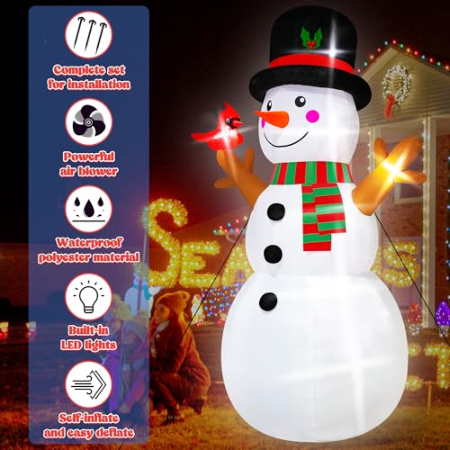 16FT Christmas Inflatable Snowman Outdoor Decorations, Giant Christmas Snowman, Holiday Blow Up Yard Decor with LED Lights