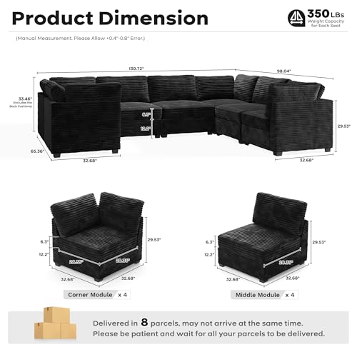 ovios 130.7" Modular Sectional Sofa Couch, U-Shaped Cloud Couches with 2 Ottomans Chaise