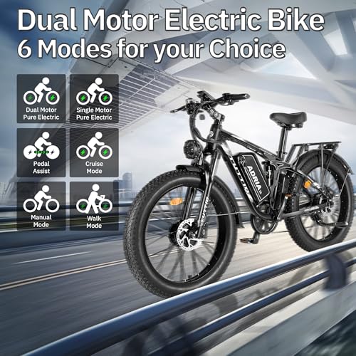 TUTTIO Electric-Bike for Adults-Men, Dual-Motor-Ebike 40-46MPH-Hunting-Ebike, 52V 30AH Long Range Dirtbike, 26" Fat-Tire-Electric-Bicycle
