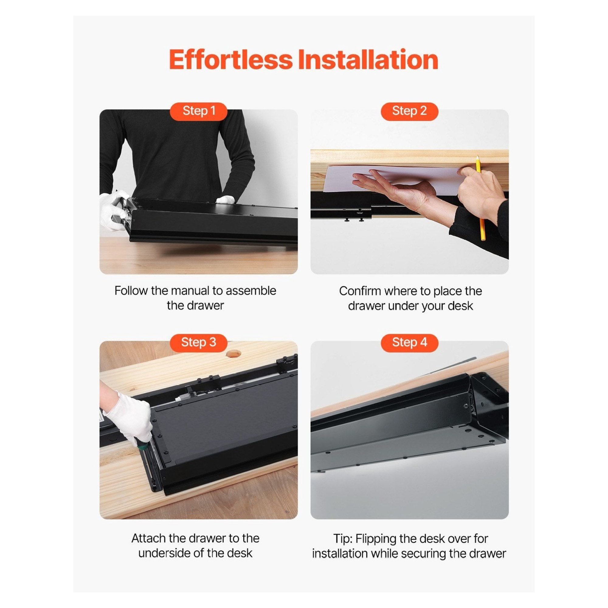 26 Inch Under Desk Drawer Organizer Slide-out Tray, Steel Under Desk Storage, Hidden Keyboard Tray, Space Saver for Home Office