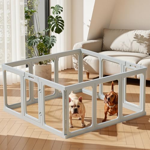 Clear Acrylic Dog Playpen - 11.6 sq.ft, 24" H 10 Planes Transparent Dog Fence Indoor, Sturdy Pet Pen for Puppy/Small Dog/Rabbit/Cat/Pig