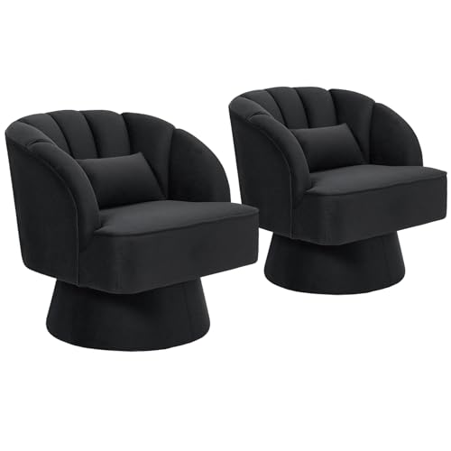 GarveeHome Modern Swivel Barrel Accent Chair, 360° Teddy Fabric Upholstered Armchair with Striped Backrest & Plush Padding