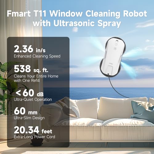 Fmart T11 Window Cleaning Robot, 5300PA Suction, Automatic 4-Way Spraying System, Triple Safety Protection, Smart Navigation, Remote Control