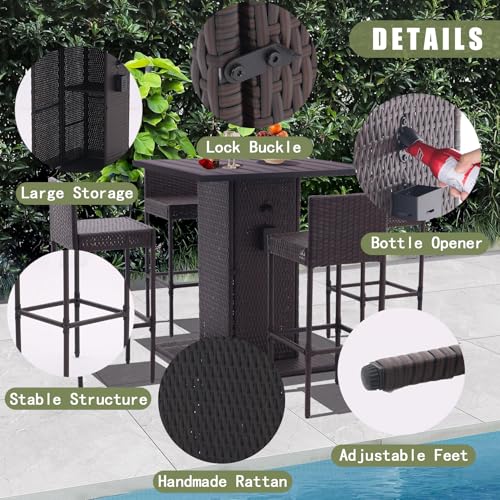 Patio Bar Set 5-Piece Outdoor Wicker Bar Set, Wicker Bar Table with Built-in Bottle Opener