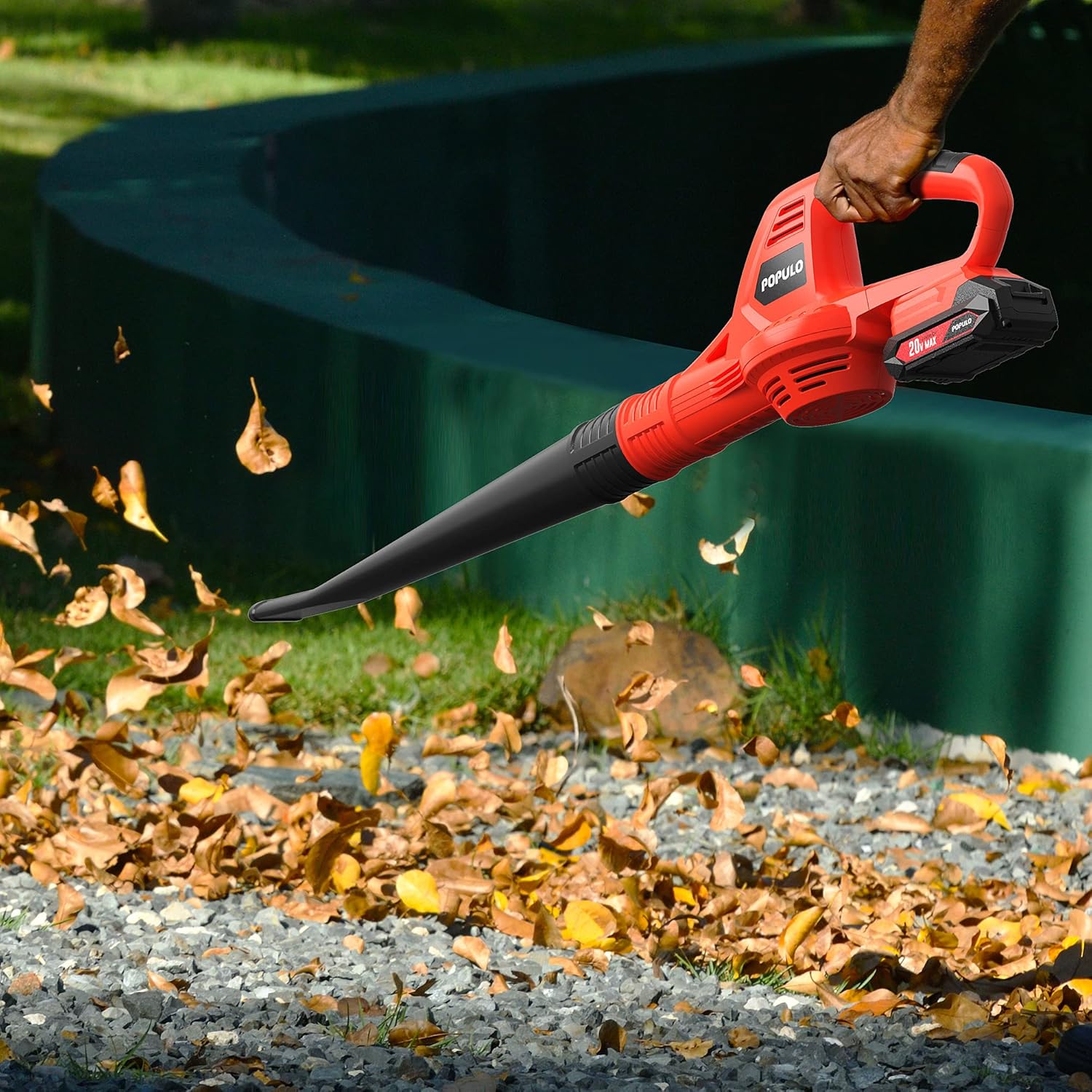 POPULO 20V Cordless Battery-Powered Leaf Blower, Lightweight and Compact Electric Blower with 2.0Ah Battery and Fast Charger Included
