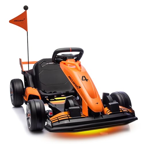 24V Kids Electric Go Kart, Licensed McLaren F1 Drift Kart Car with Dual 200W Motors, Adjustable Seat, 6 Safety Upgrades, CVT Speed Mode