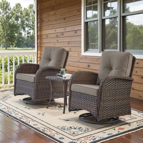Patio Wicker Chairs Swivel Rocker - Outdoor Swivel Rocking Chairs Set of 2 with Rattan Side Table