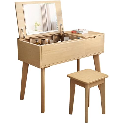Vanity Desk Nordic Modern Vanity Desk, Makeup Vanity Set with Flip Mirror and Makeup Stool, Dressing Table 2-in-1 Design Writing Desk Dressing
