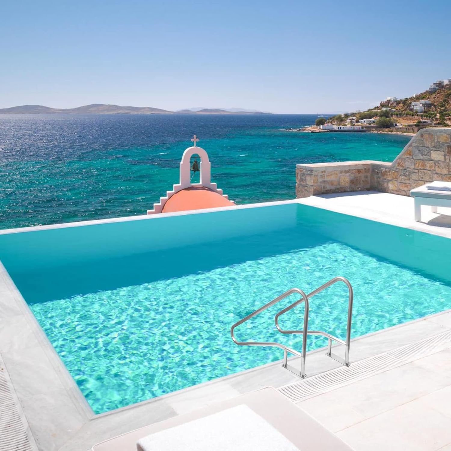 IHAYNER Pool Handrail 54x36 Pool Rail 304 Stainless Steel Swimming Pool Stair Rail Pool Hand Rail