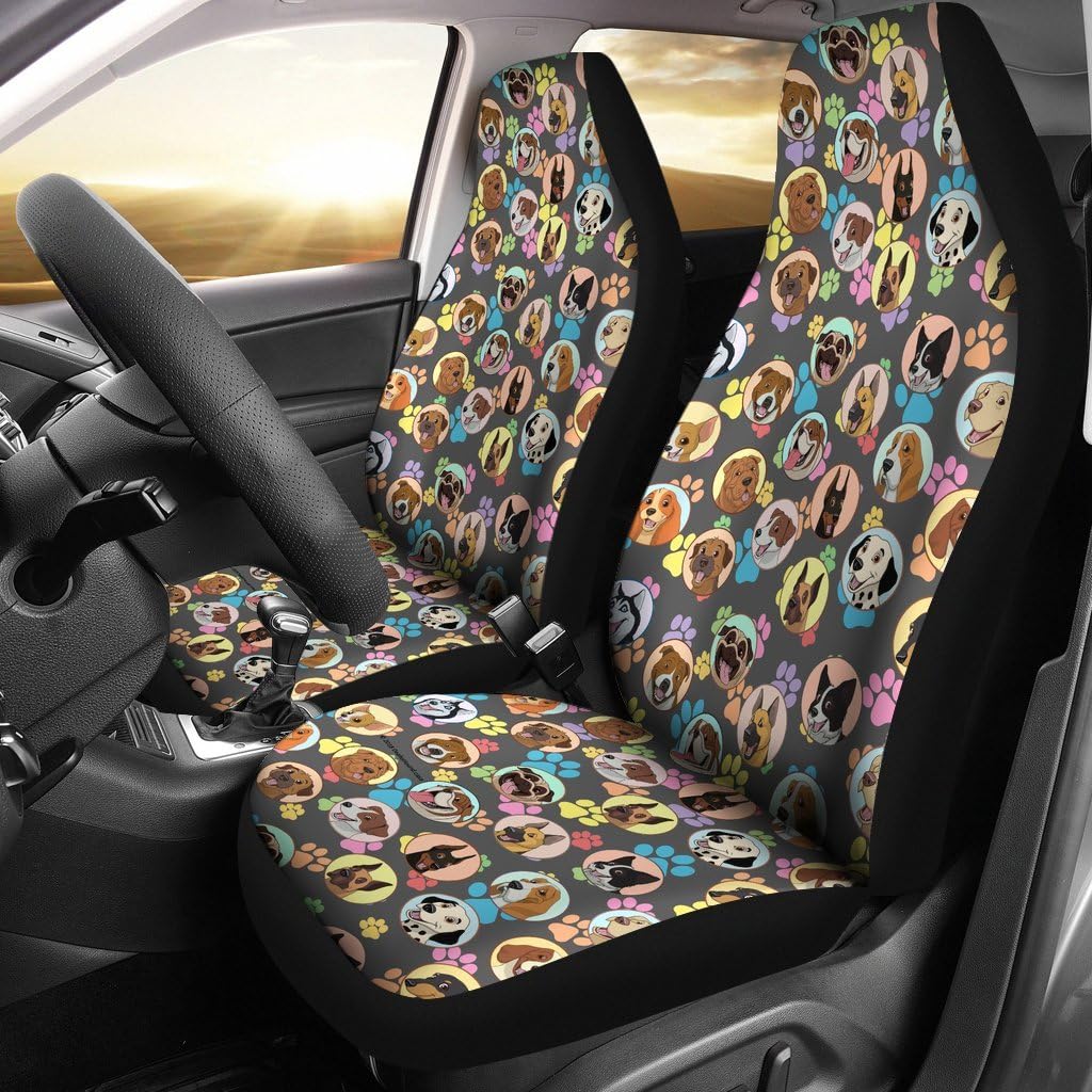 DealioHound Dogs Galore (Paw Prints) Microfiber Car Seat Covers/Protectors - Universal Fit (Set of 2) Pack of 2