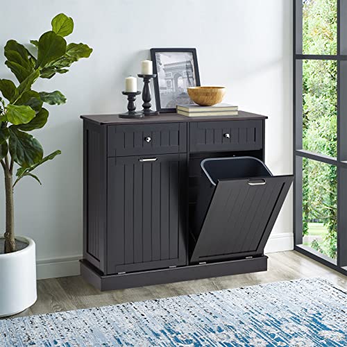 Tilt Out Trash Cabinet, Kitchen Trash Cabinet with Hideaway Drawer, Free Standing Trash Can Holder Cabinet with Storage