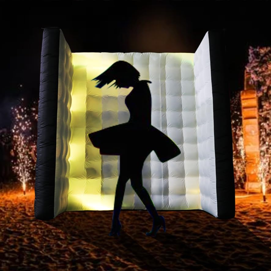 White Inflatable Photo Booth Wall with Led Lights(16 Colors Changing), Inflatable Tent(8.3x4x8.3 ft) Inner Air Blower for Parties Anniversary Events