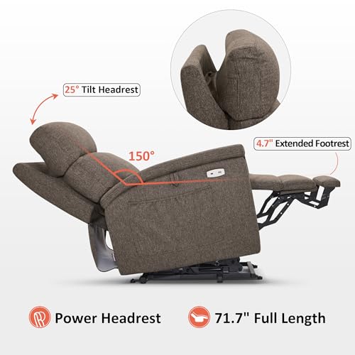 MCombo Power Lift Recliner Chair with Massage and Dual Heating, Adjustable Headrest, Extended Footrest for Elderly People, Fabric R7605 (Dark Grey)