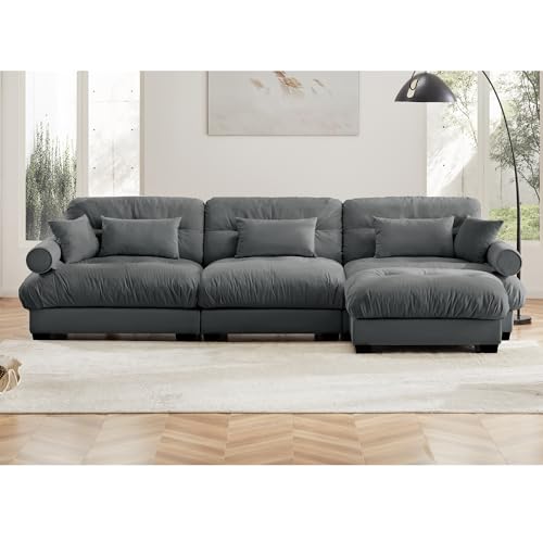 130" Modular Sectional Sofa,Velvet Upholstered Couches for Living Room,3 Seater Green Sofa Couch with Movable Ottoman