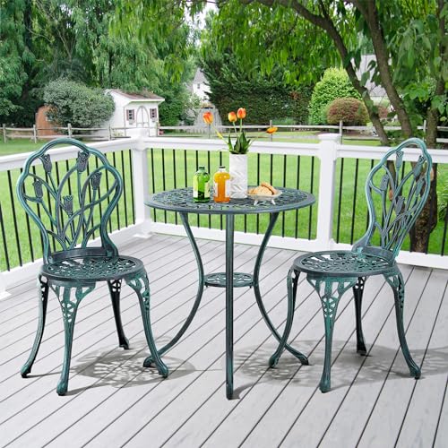 Yaheetech Patio Bistro Sets 3 Piece Cast Aluminum Bistro Table and Chairs Set