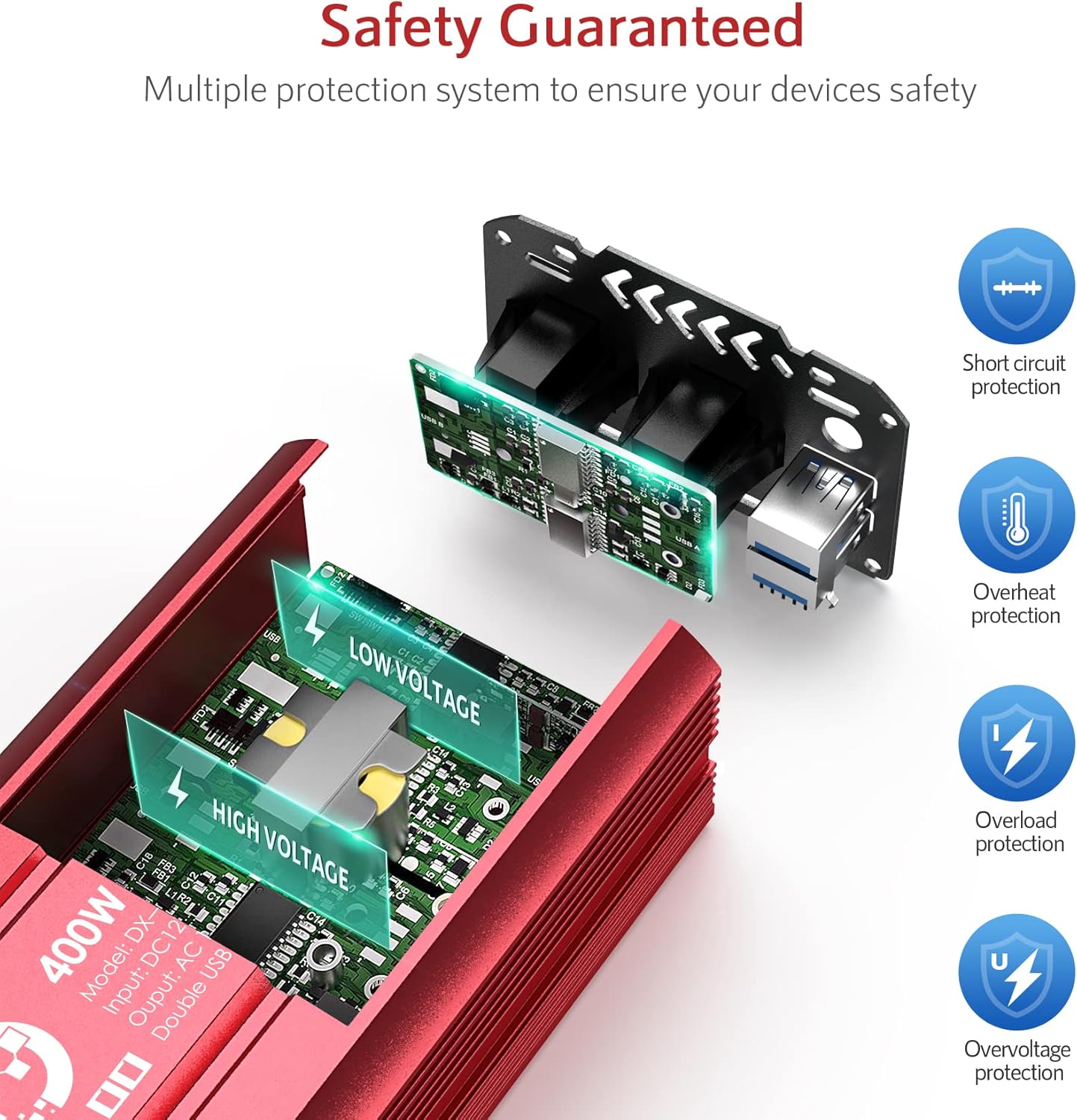 400W Car Power Inverter DC 12V to AC 110V Car Charger with 4.8A Dual USB Car Outlet Adapter