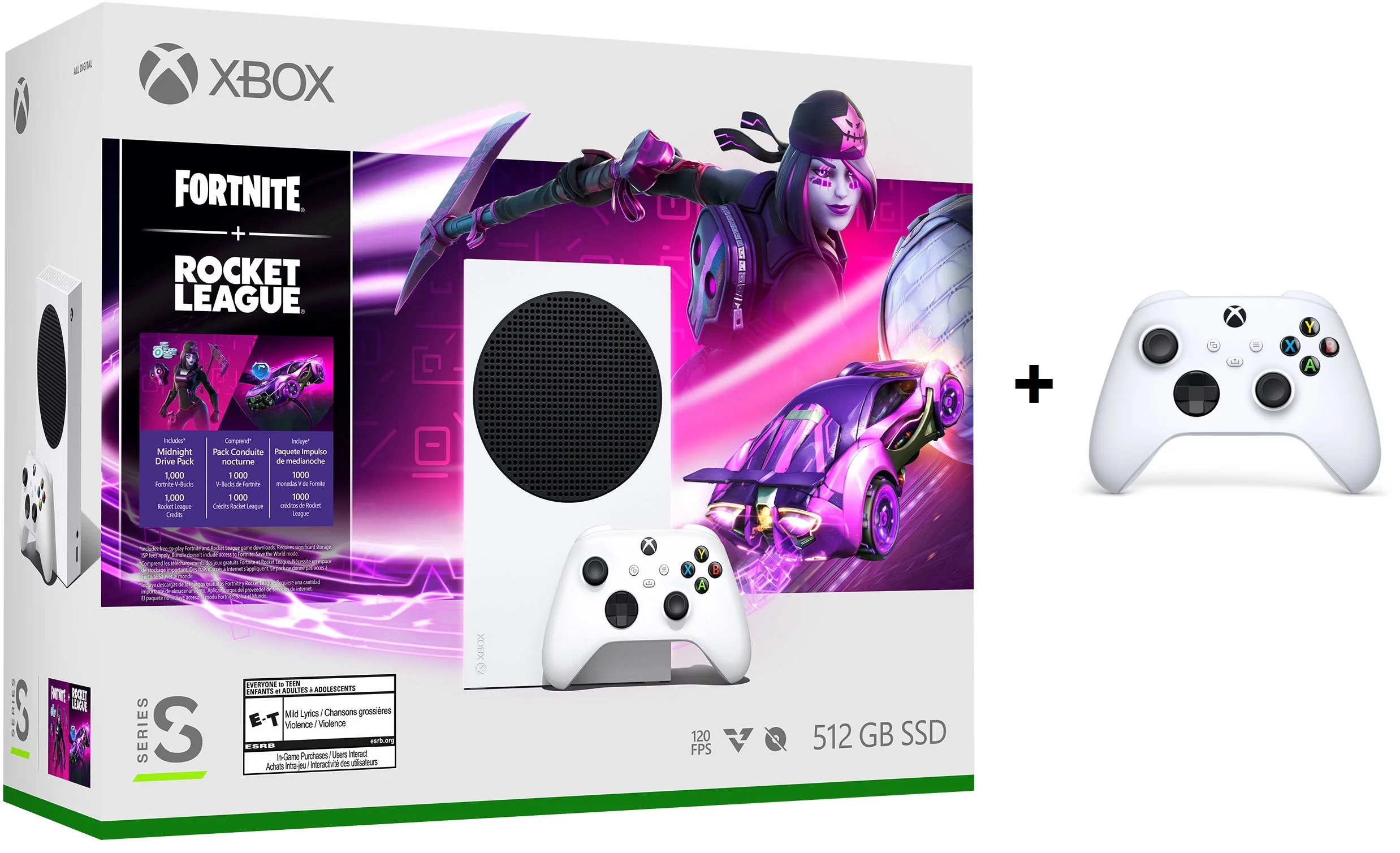 New Microsoft Xbox -Series- -S &ndash; Fortnite & Rocket League Bundle (Disc-free) - White with One Extra White Controller