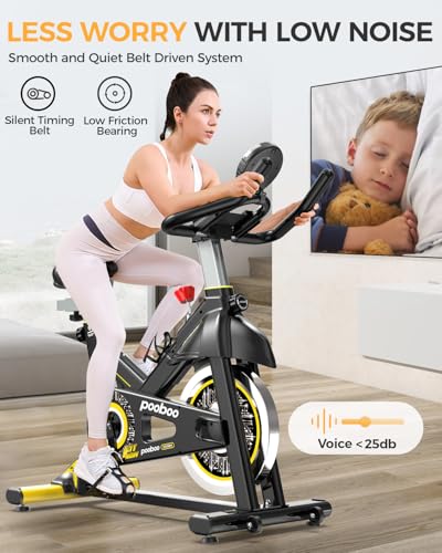 pooboo Exercise Bike, Adjustable Magnetic/Brake Pad Resistance Silent Belt Drive, Indoor Cycling Bike for Home Cardio