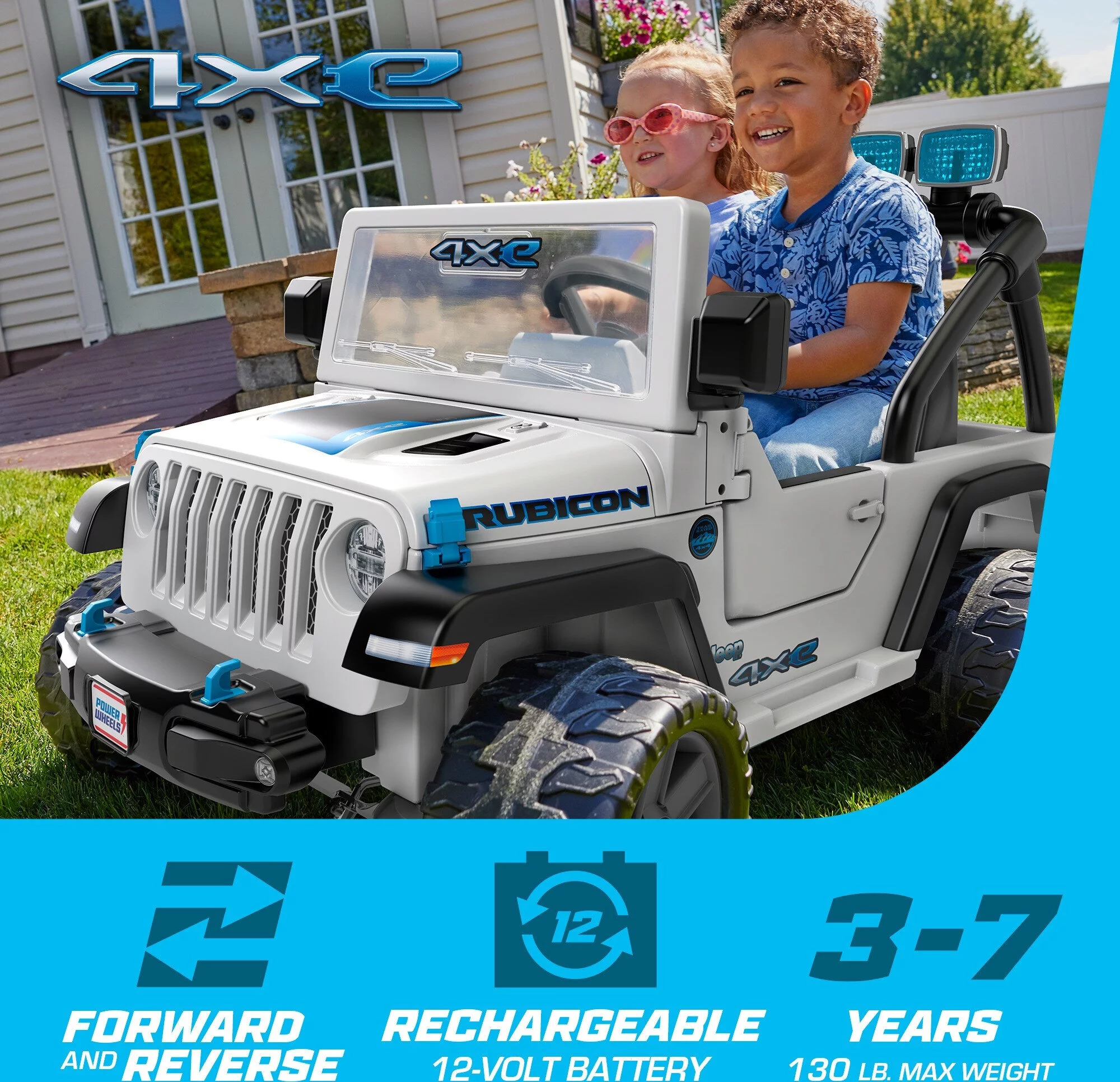 12V Power Wheels Jeep Wrangler 4xe Ride-On Toy with Sounds and Lights, Preschool Toy