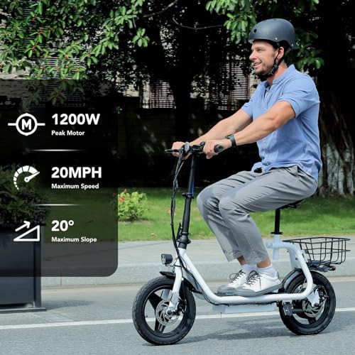 Caroma Peak 500W/800W/1200W Electric Scooter with Seat 14" Tire, 30 Miles Range 20MPH Max Speed, Foldable Electric Scooter for Adults 300 LBS Max Load