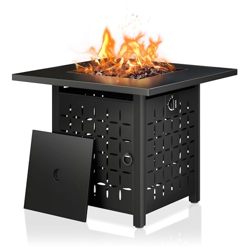 Shintenchi Propane Fire Pits 28 Inch Outdoor Gas Fire Pit, 50,000 BTU Steel Fire Table with Lid and Lava Rock