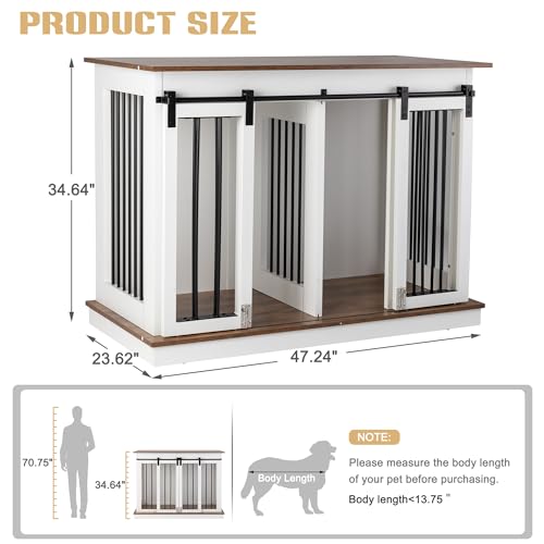 Sunseen Dog Crate Furniture Large Breed Wooden Dog Kennel with Room Divider & 3 Drawer