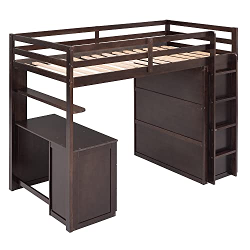Harper & Bright Designs Full Size Loft Bed with Desk and Wardrobe, Solid Wood Loft Bed Frame with Storage Drawers, for Kids Teens Adults (White)