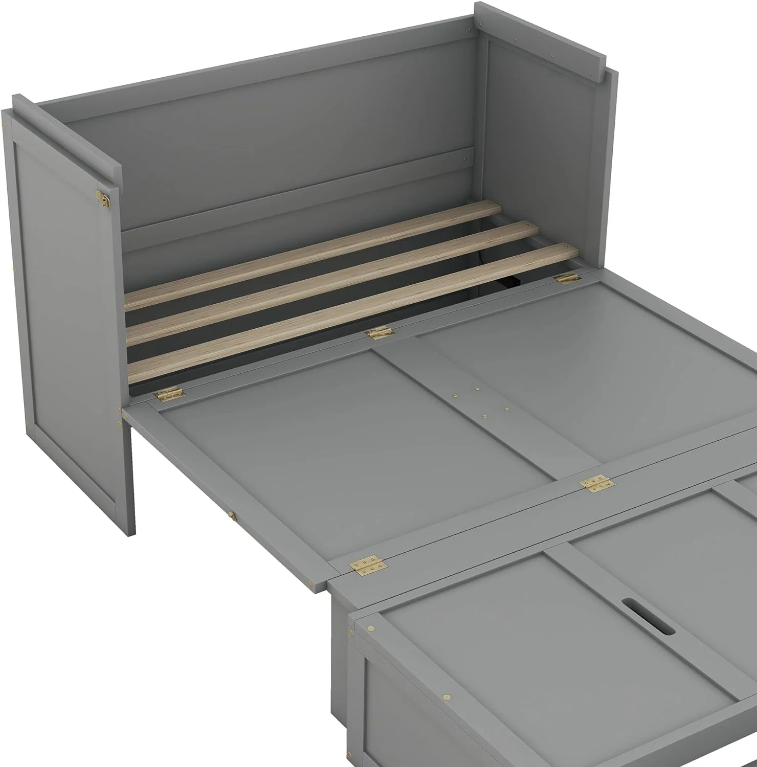 Full Size Murphy Bed Wih USB Por Ad A Large Drawer, Space-Savig Wall Bed For Mulipurpose Gues Room Or Home Office - Gray