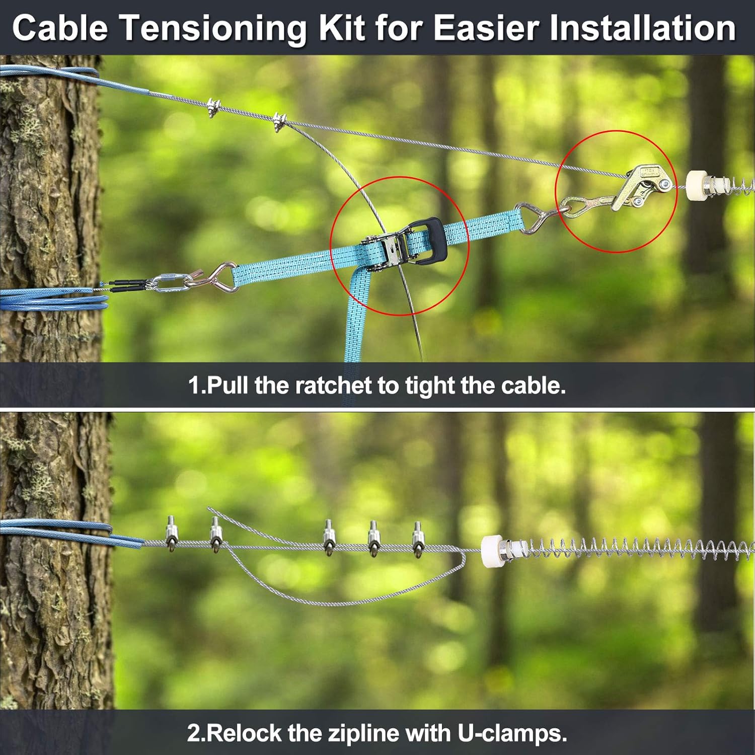 Jugader 160FT Zipline Kits for Backyard with 100% Stainless Steel Cable, Zip Lines for Kids and Adults Outdoor with Cable Tensioning Kit