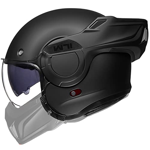 ILM Vintage Full Face Modular Motorcycle Helmet for Adults Men ATV UTV Snowmobile with 180° Reversible Chin Guard DOT Model-B707(Matte Black, L)