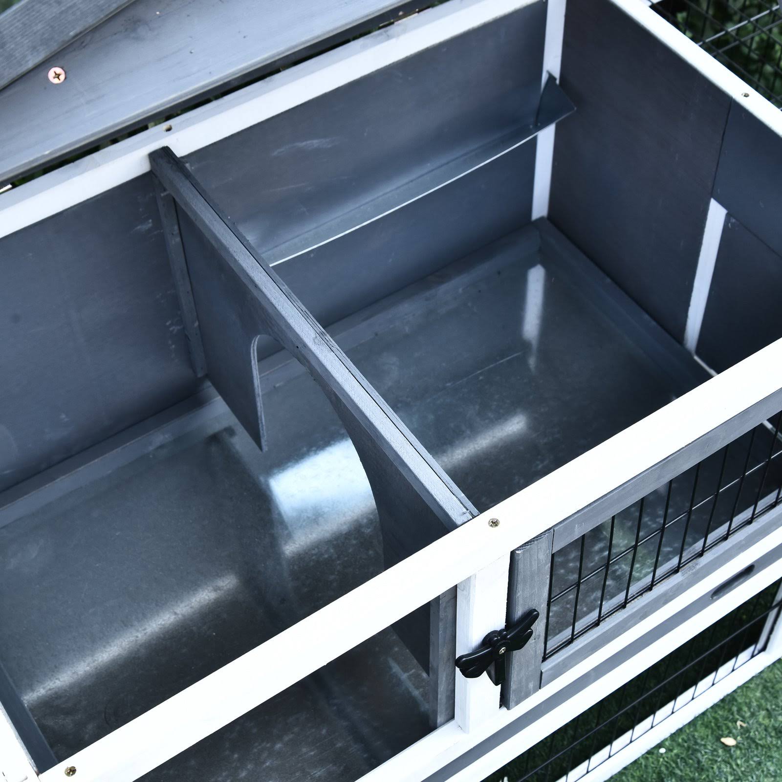PawHut Solid Wood Rabbit Hutch with 2 House Levels and Patio Space Metal Cage Wire and Easy Clean Tray