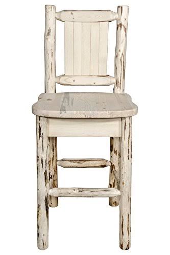 Montana Woodworks MWBSWNRV24LZBEAR Counter Height Back Barstool with Laser Engraved Bear Design Clear Lacquer Finish
