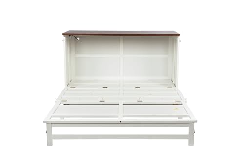SOFTSEA Queen Size Murphy Bed Cabinet Bed with Storage Drawer and Charging Station, Modern Foldable Platform with USB Port