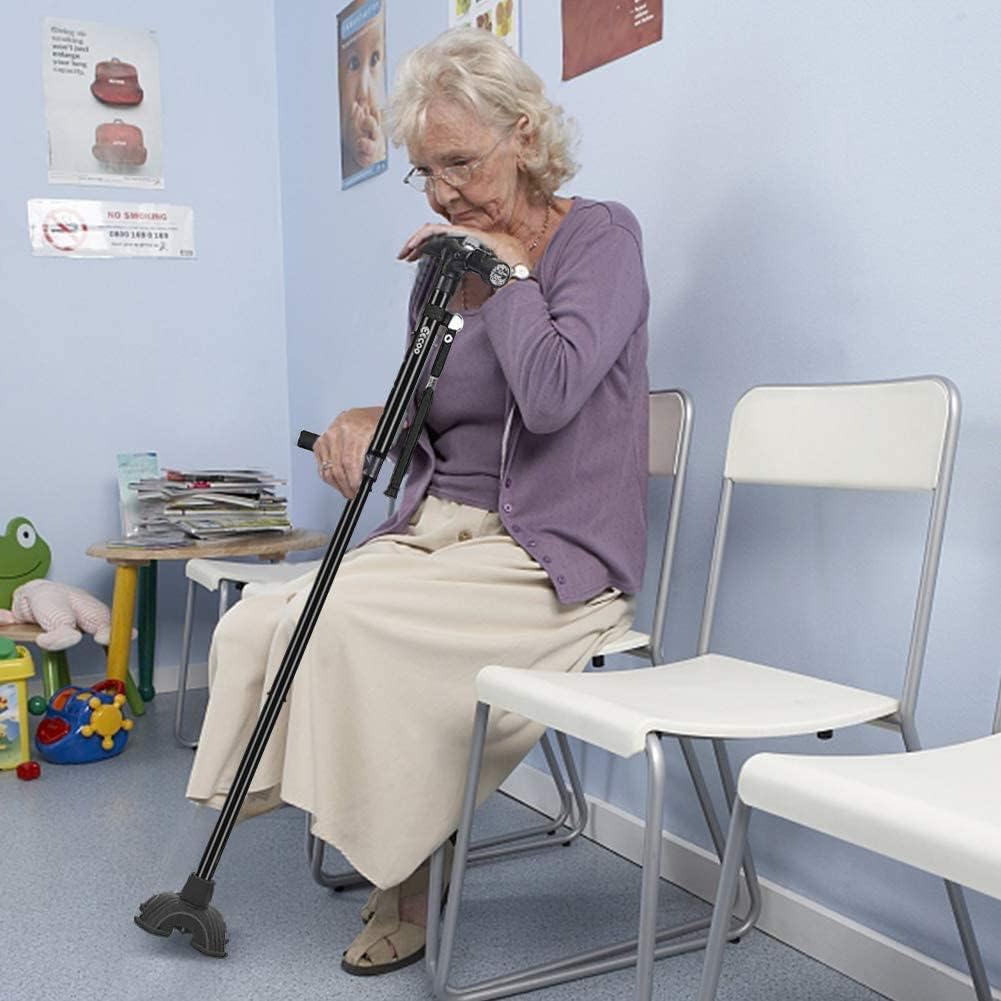 Medical Convenient Two-Handle Walking Cane Lightweight Walking Stick with Adjustable LED Lights and Stable Quad Cane Base Pack of 2