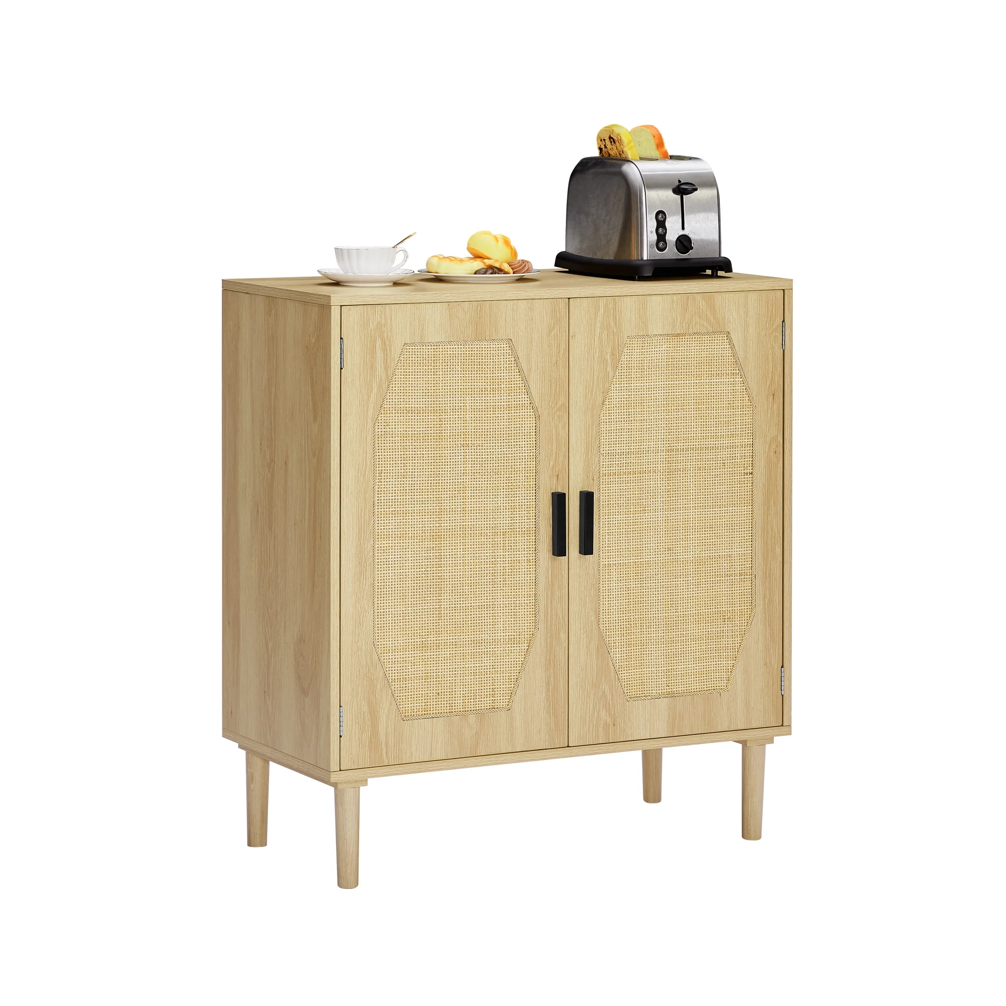 Modern Style Kitchen Storage Cabinet with Rattan Decorative Doors, Buffet, Natural, 31.5''W x 15.8''D x 34.6H.