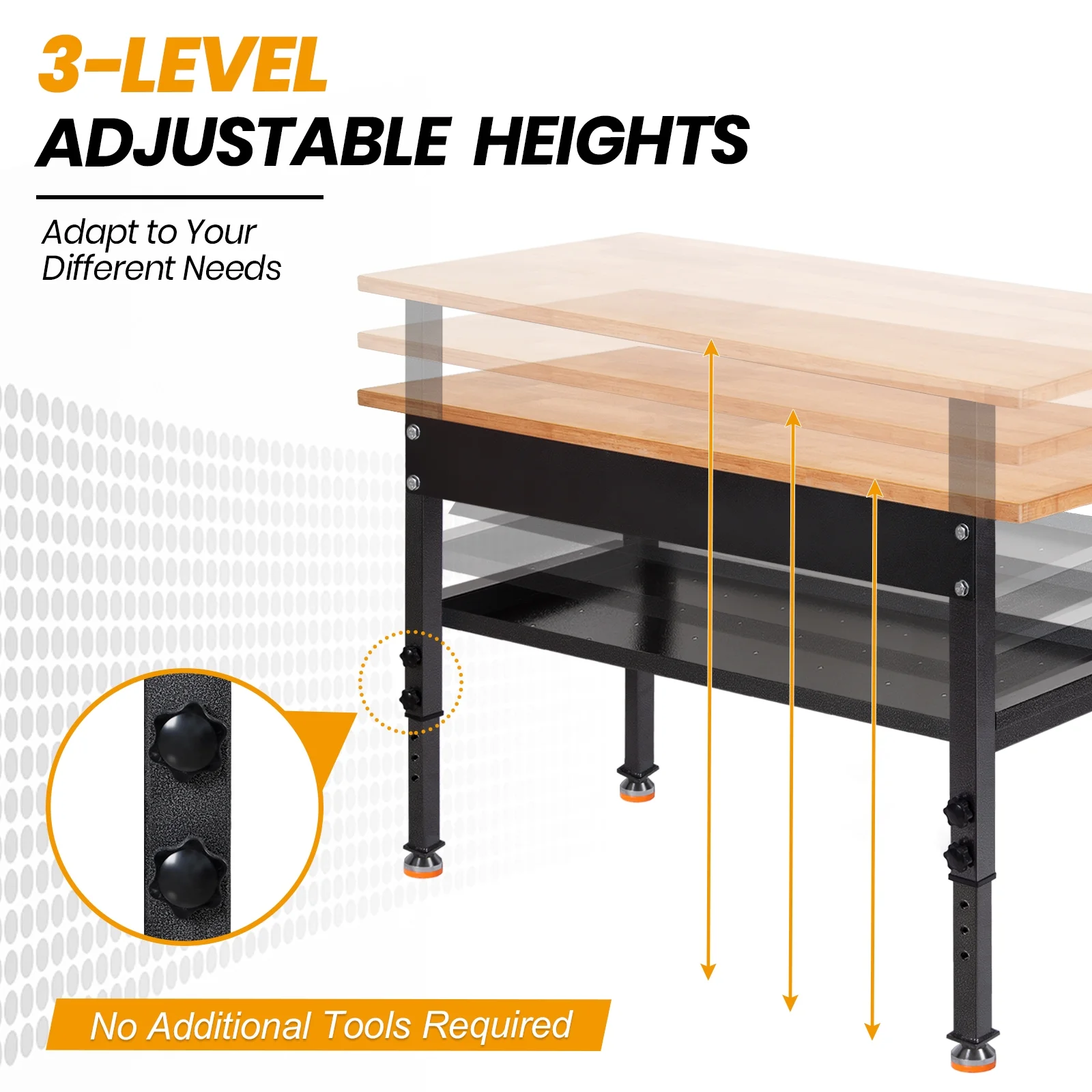Polar Aurora 48" Adjustable Heavy-Duty Workbench, Rubber Wood Top Worktable with partition