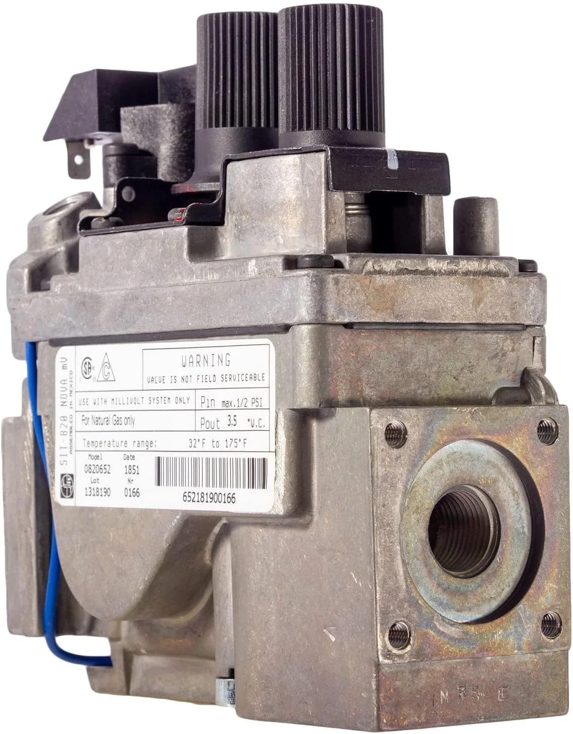 SIT-820 Nova mV Natural Gas Replacement Millivolt Gas Valve – SIT Gas Control Valve for Fireplaces, Stoves, and Gas Logs