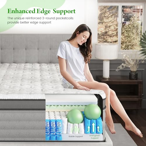 Onlylucky Full Size Mattress - 12 Inch Gel Memory Foam Mattress with Individual Pocket Spring for Pressure Relief & Motion Isolation