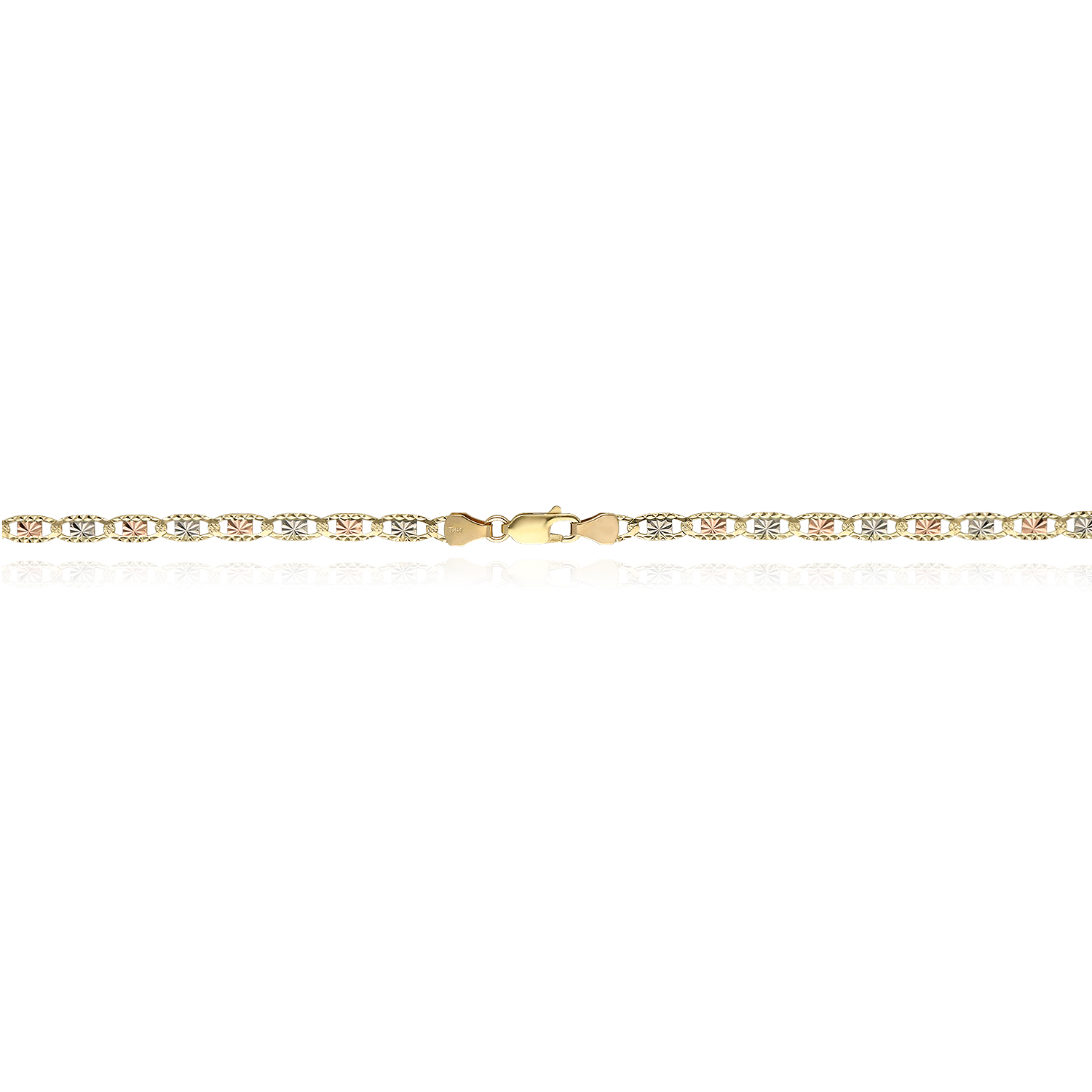 Solid 14K Gold Tri-Color 4mm Diamond-Cut Valentino Chain Necklace 18"-24"