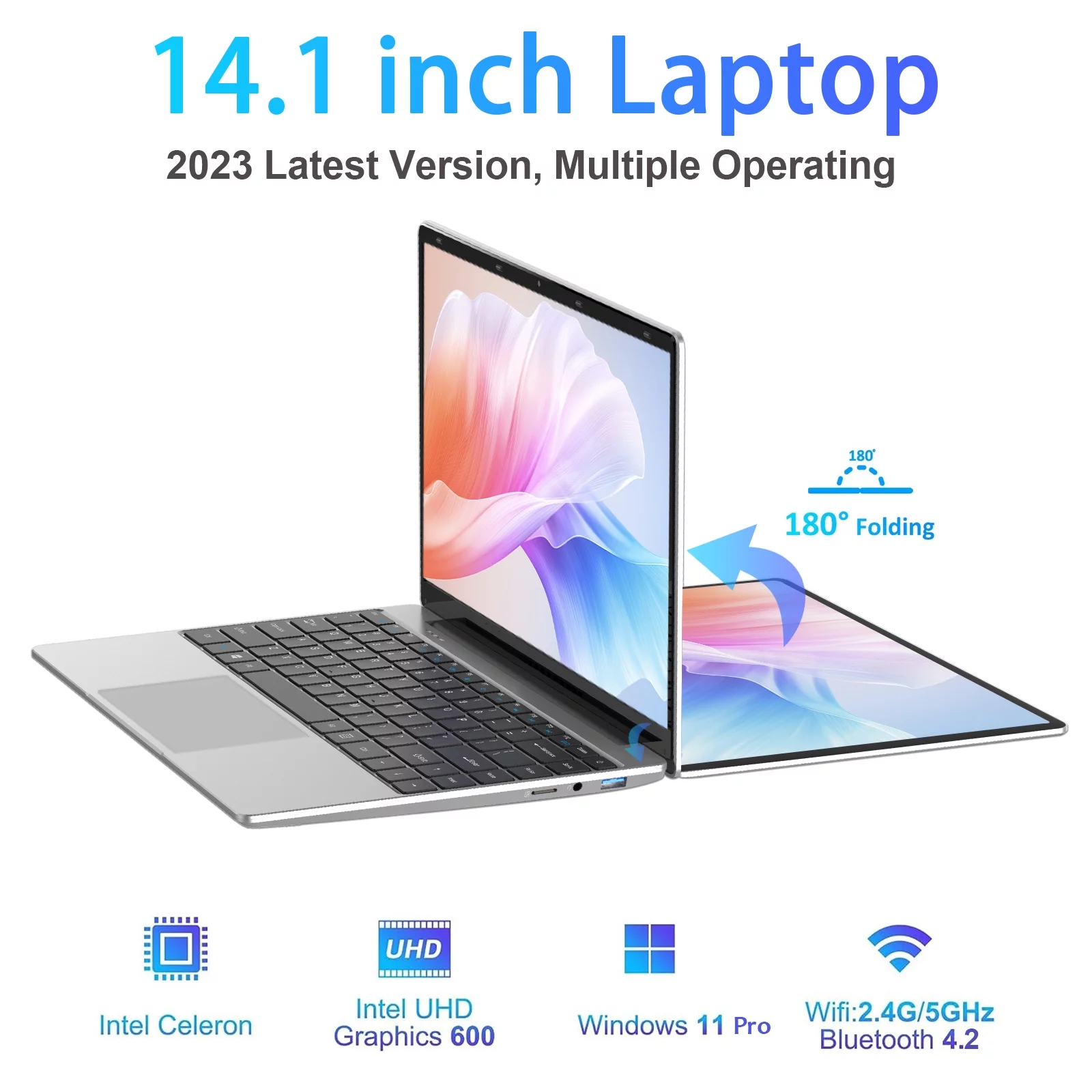 Temlicolo 14.1" Laptop, 8GB RAM PC, 256GB SSD, Intel Celeron N4020C up to 2.8GHz, Windows 11 Pro, Webcam, 1TB SSD Expansion, Silver