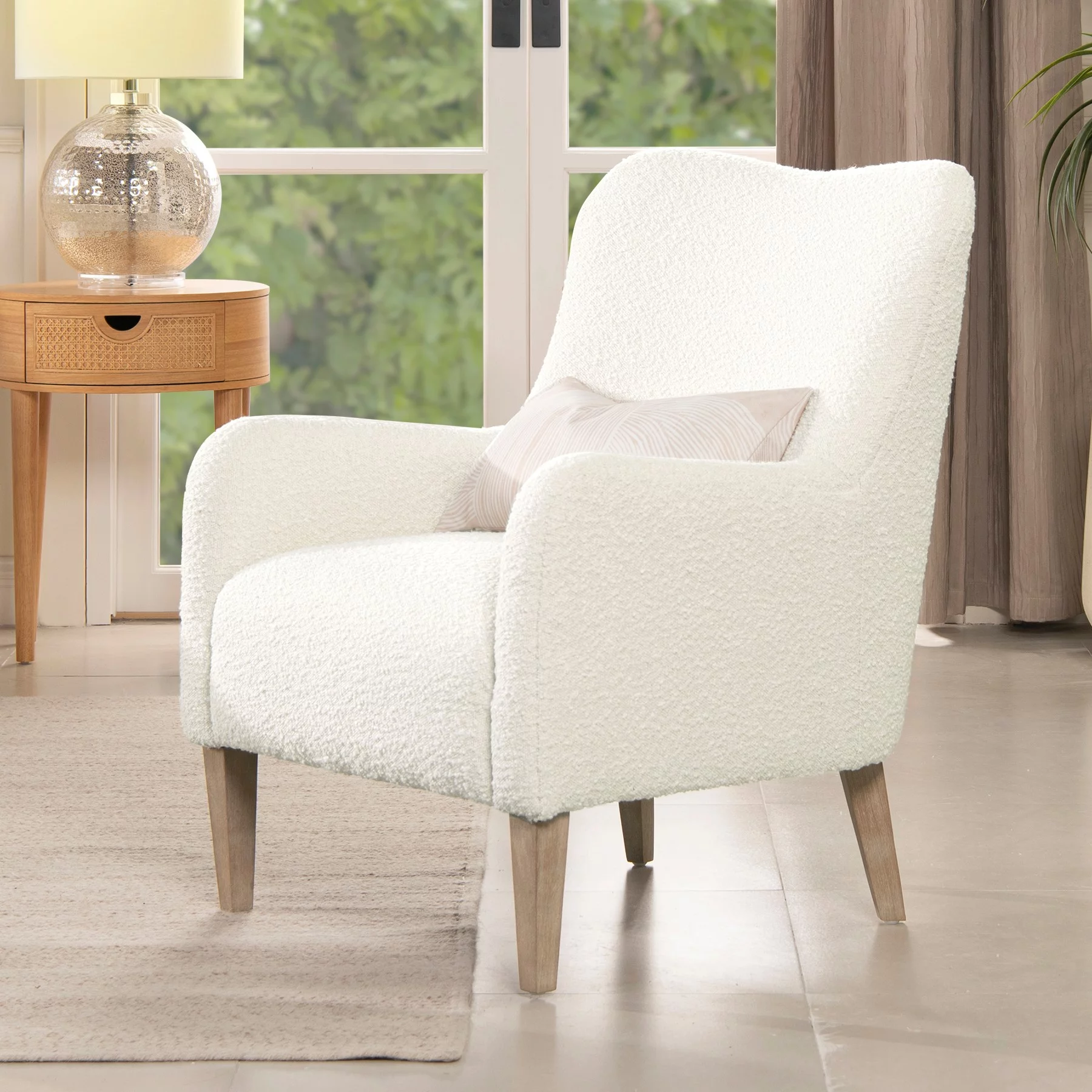 Jennifer Taylor Home Nimbus 27.5" Curved Accent Chair, Ivory White Boucle