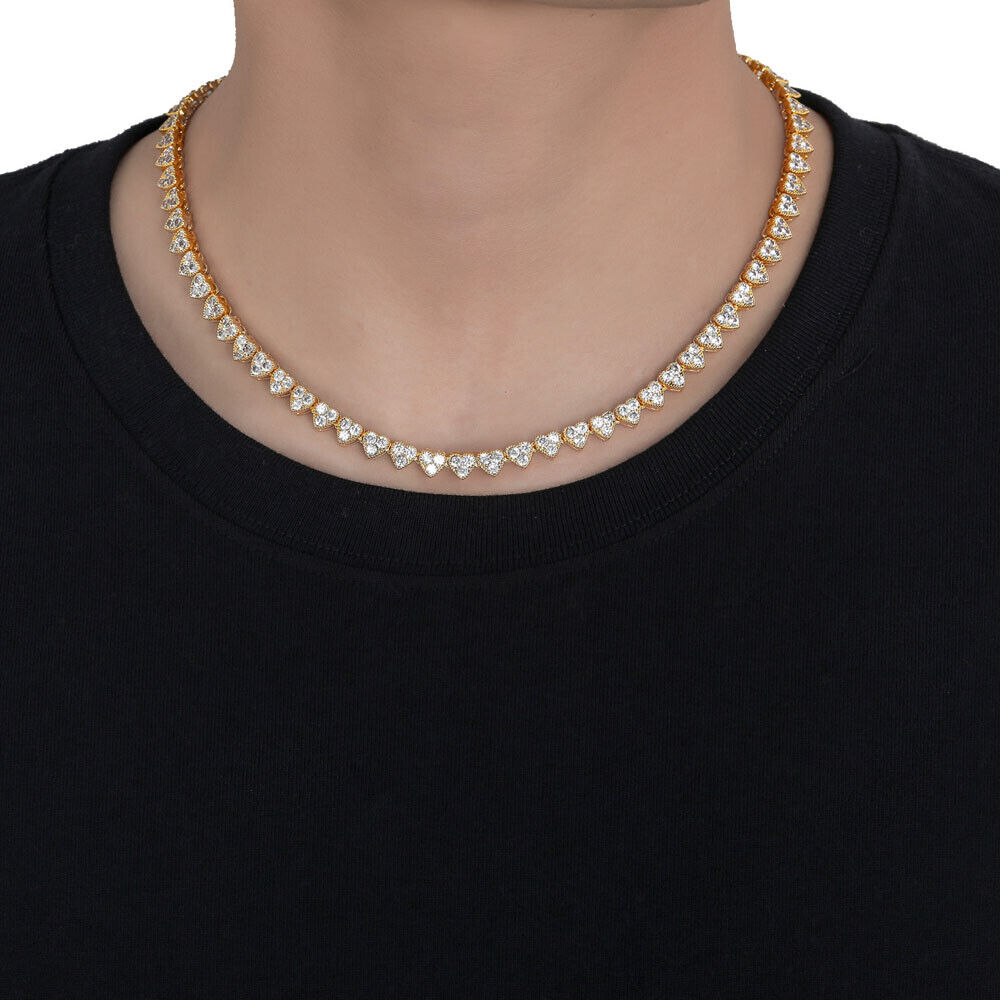 18K Gold and Silver Plated 6.5mm Hip Hop Heart Chain Necklaces Bling ICED 5A+ CZ