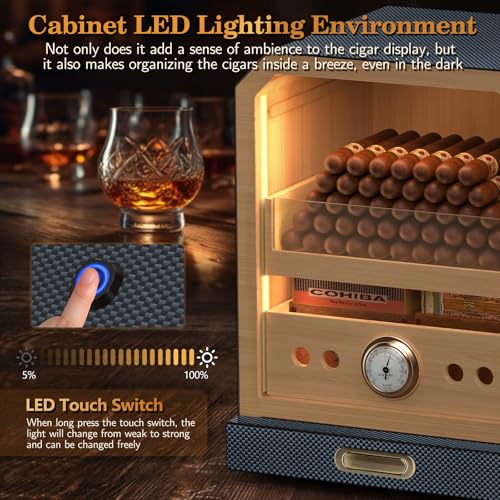 Cigar Humidor, Lighted Control Magnetic Door Desktop Cigar Humidor Cabinet