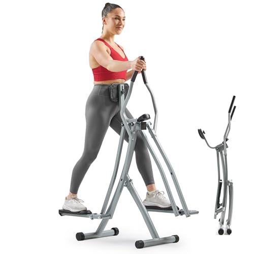 Sunny Health & Fitness Smart Air Walk Elliptical, Foldable Machine w/ 30-INCH Stride, Cardio Cross Trainer Glider for Home Exercise