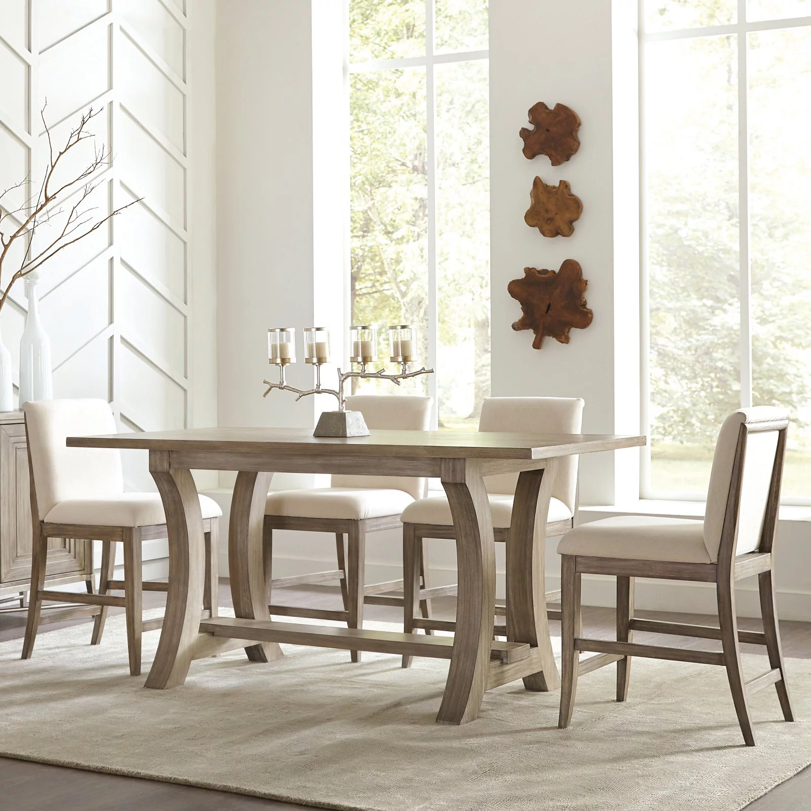 Riverside Furniture Sophie Wood Counter Height Trestle Dining Table in Natural