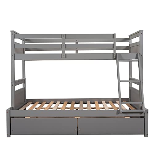 Ball & Cast Twin-Over-Twin Bunk Bed with Twin-Size Trundle and 3 Storage Stairs,Wood Bunkbed w/Full-Length Guardrails,Slat Support