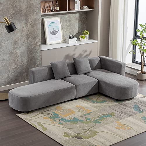 110.20" L Shape Curved Sofa with Extra Chaise Lounge, Modern Chenille Upholstery Deep Seat Sectional Couch
